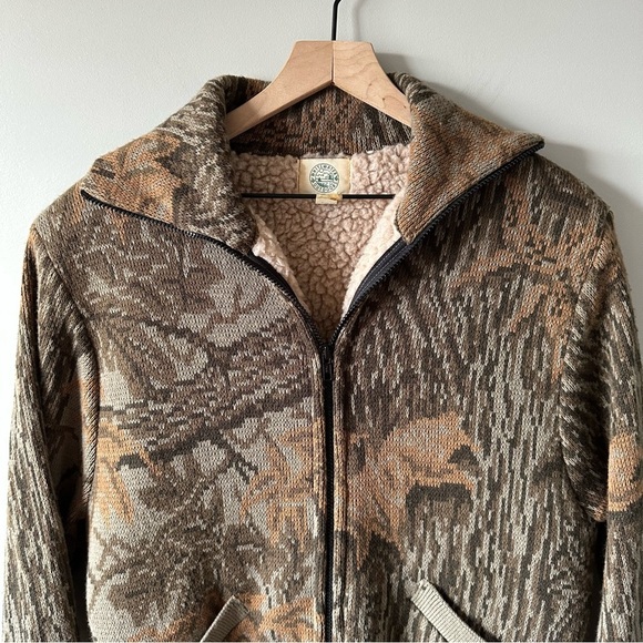 Whitewater Vintage Real Tree Camouflage Wool Sherpa Zip Up Sweater Sz L Hunting - Picture 2 of 15